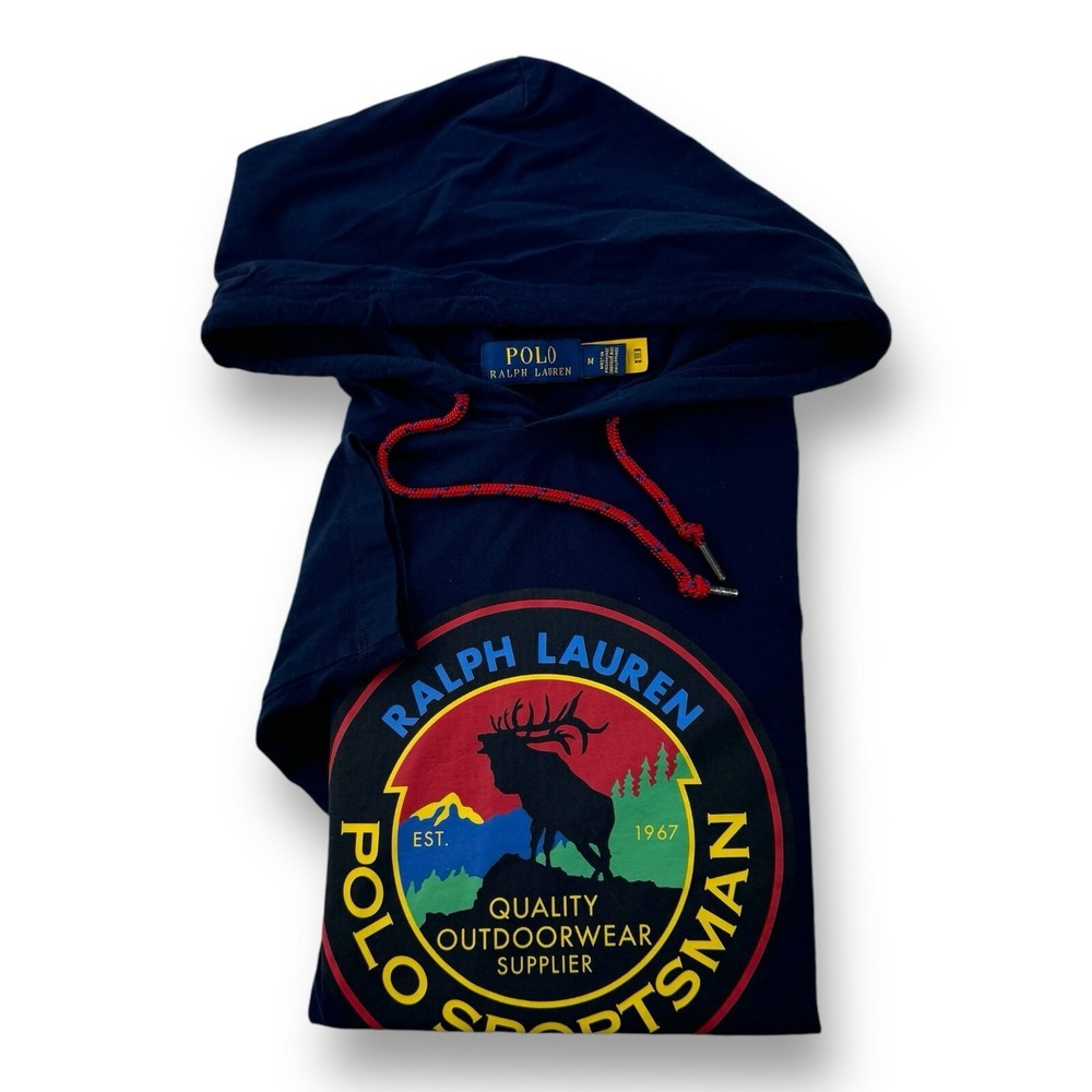 Polo Ralph Lauren Long Sleeve Cotton Graphic Hooded Lightweight Shirt Blue Med